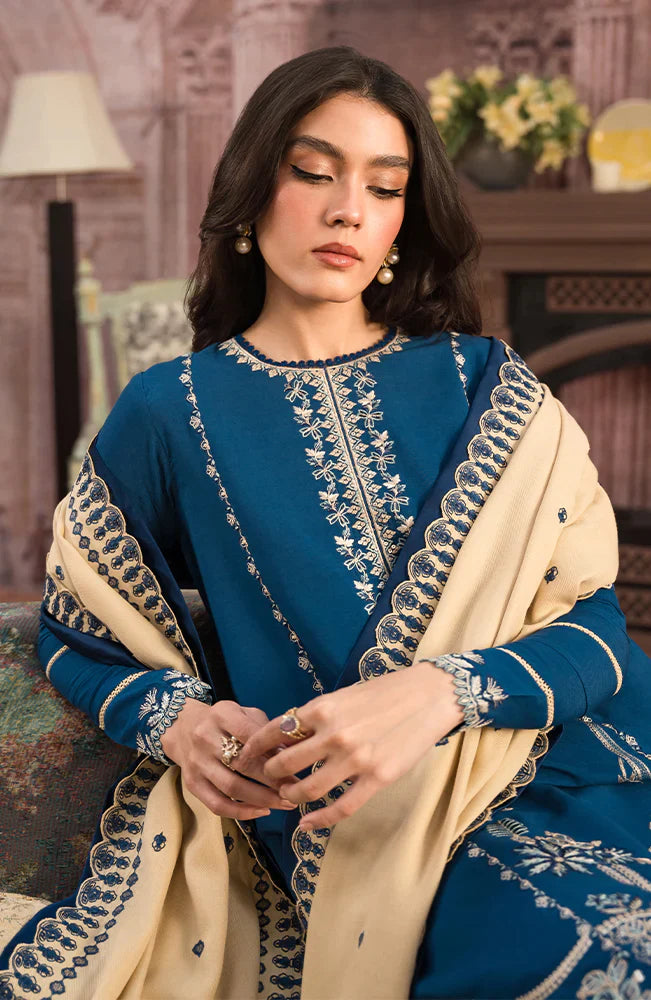 SERENA -3PC EMBROIDERED DHANAK DRESS WITH 4 SIDE EMBROIDERED DHANAK WOOL SHAWL- FW-130