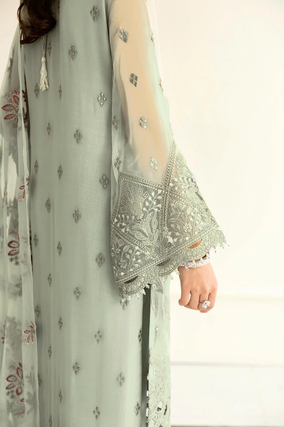 FLOSSIE -3PC FULLY EMBROIDERED FANCY CHIFFON DRESS WITH HEAVY EMBROIDERED CHIFFON DUPATTA- FPW-93