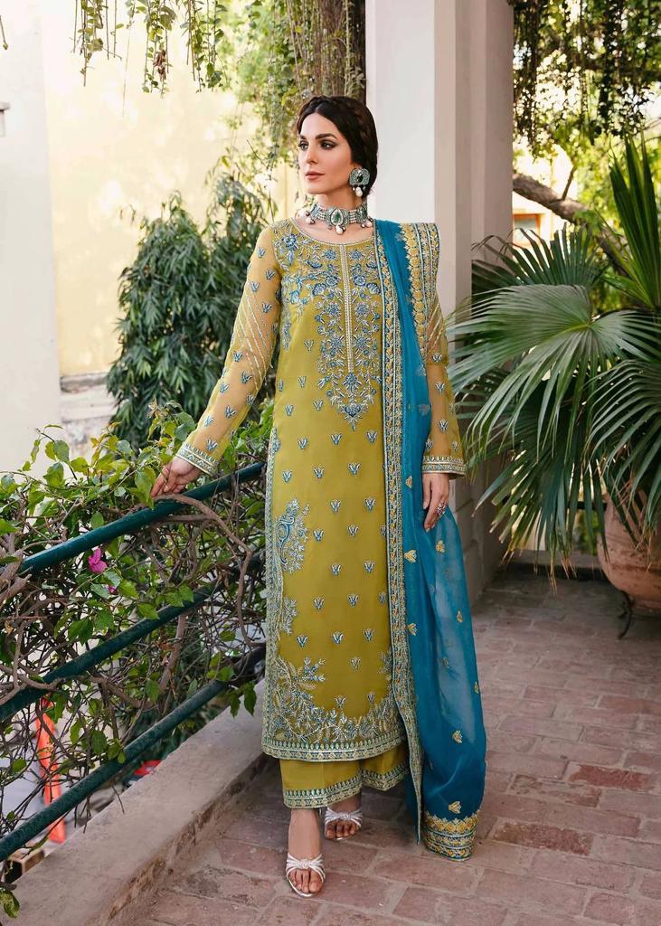 LAYALI -3PC FULLY HEAVY EMBROIDERED FANCY WORK ORGANZA DRESS WITH 4 SIDE FULLY HEAVY EMBROIDERED ORGANZA DUPATTA- FPW-95