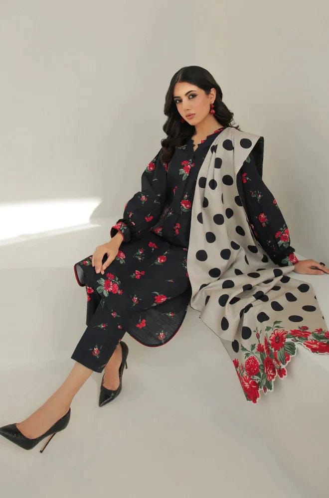 CHARIZMA -3PC PRINTED KARANDI DRESS WITH KARANDI WOOL SHAWL- FC-02