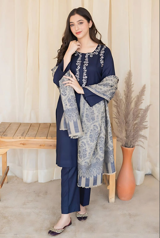 AISLING -3PC EMBROIDERED DHANAK DRESS WITH DHANAK WOOL SHAWL- FW-103