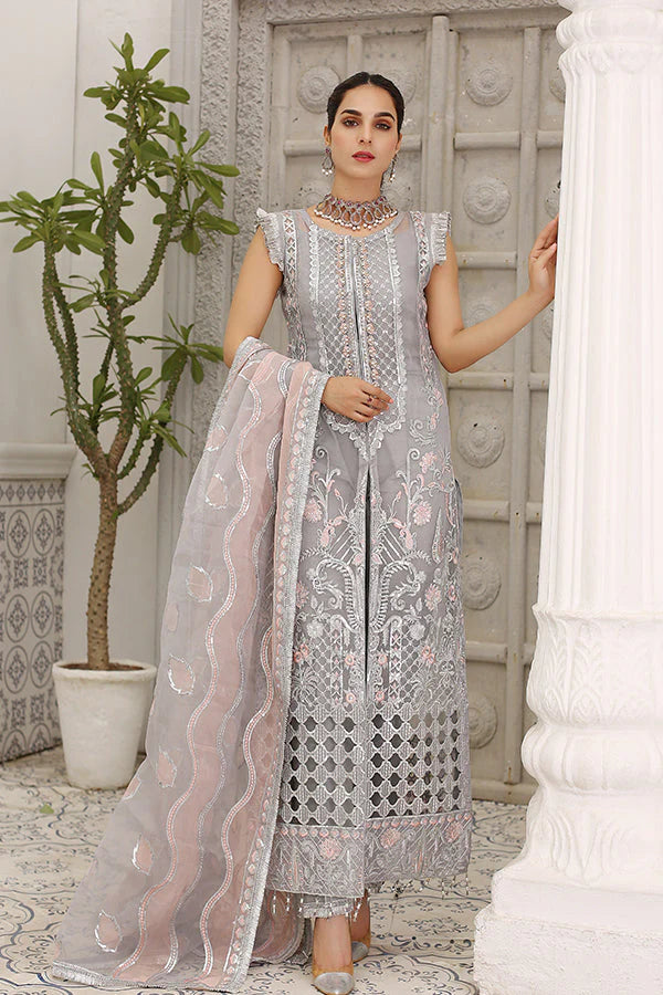 MARIAM'S -3PC FULLY FANCY EMBROIDERED SEQUENCE ORGANZA DRESS WITH 4 SIDE HEAVY EMBROIDERED ORGANZA DUPATTA- FPW-111