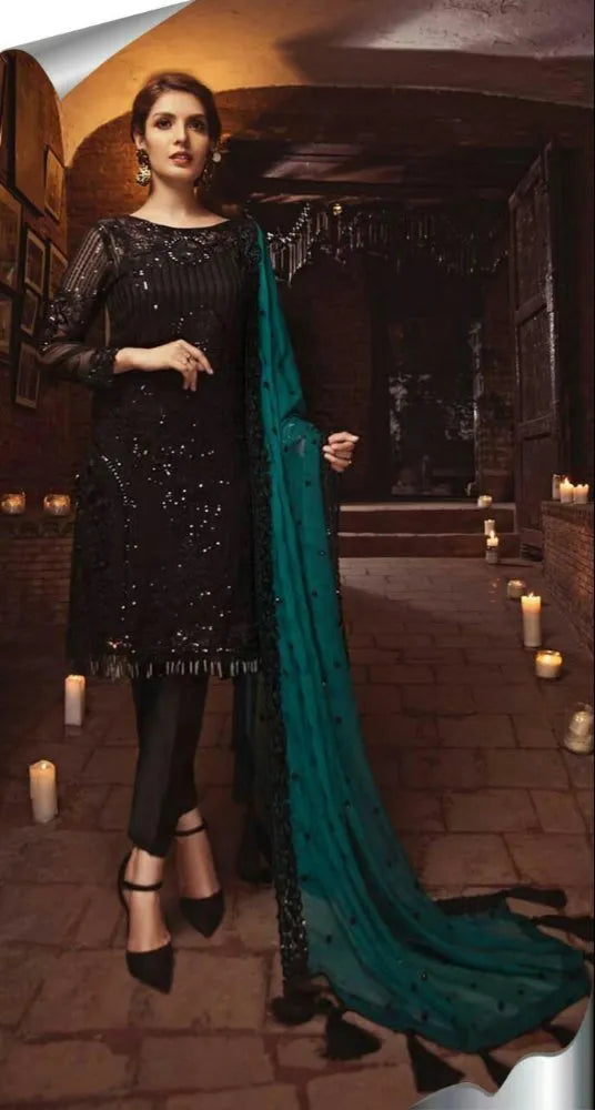 MARIA.B -3PC EMBROIDERED FANCY CHIFFON DRESS WITH EMBROIDERED CHIFFON DUPATTA FPW-35