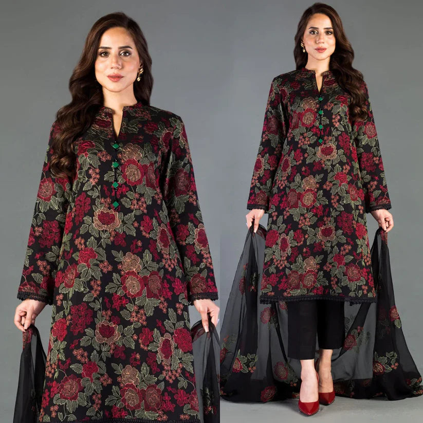 BAREEZE -3PC EMBROIDED LAWN DRESS WITH EMBROIDED CHIFFON DUPATTA- EL30