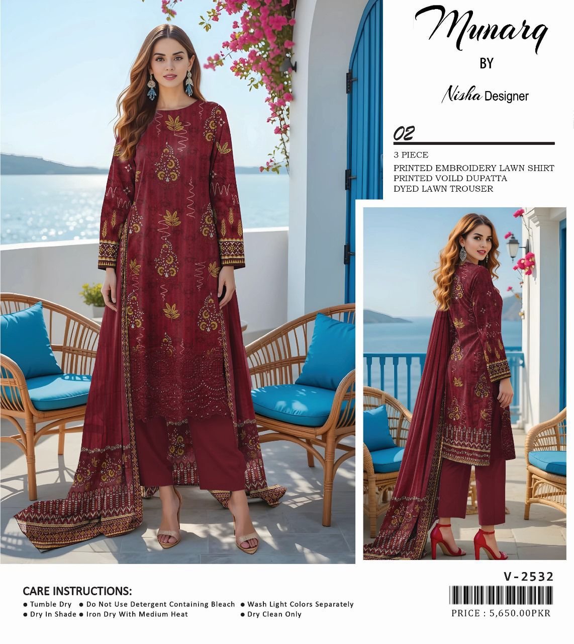 MUNARK-LAWN EMBROIDERED SHIRT LAWN TROUSER WITH PRINTED DUPPATA ALK-08