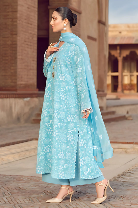 BAREEZE -3PC EMBROIDERED LAWN DRESS WITH EMBROIDERED CHIFFON DUPATTA- FN-23