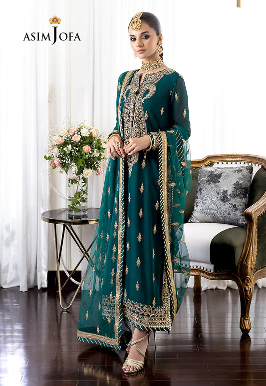 ASIM JOFA -3PC FULLY FANCY EMBROIDERED CHIFFON DRESS WITH HEAVY NET 4 SIDE EMBROIDERED DUPATTA- FPW-25