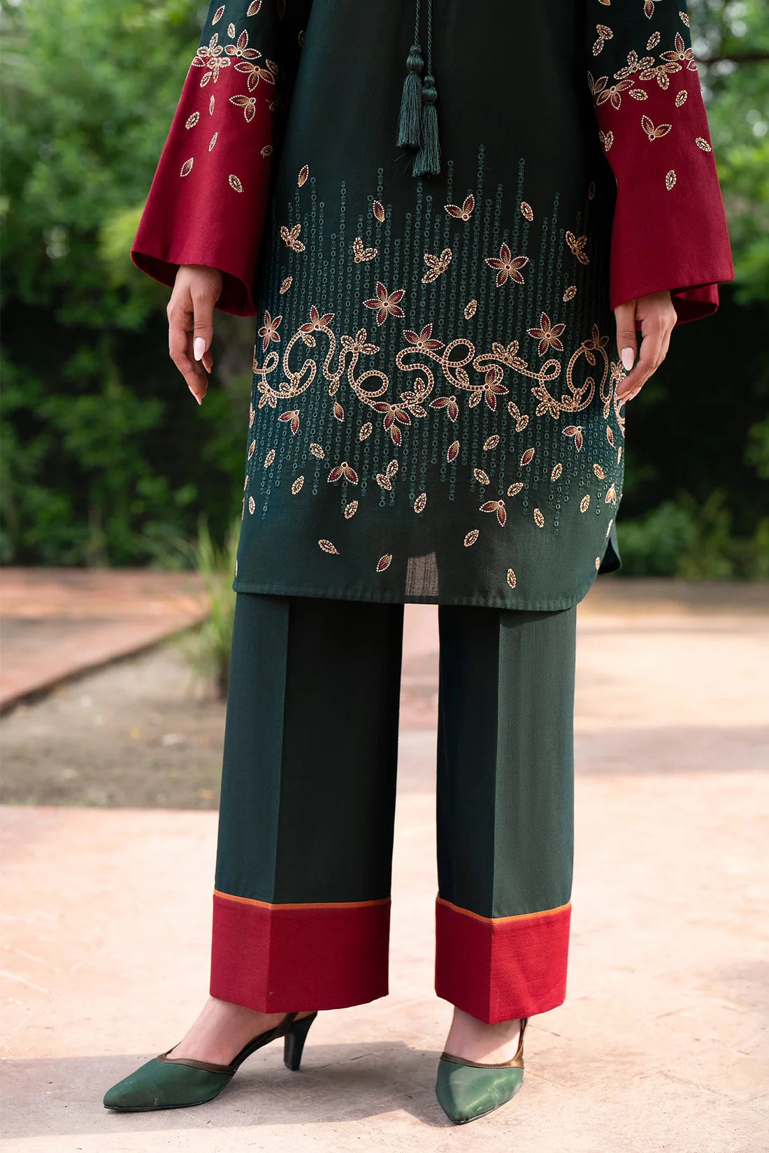 JAZMIN-3PC DHANAK EMBROIDRED SHIRT WITH WOOL PRINT SHAWL AND TROUSER- FW-41