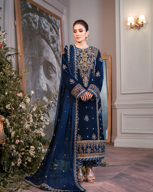 ASIM JOFA -3PC HEAVY EMBROIDERED VELVET DRESS WITH FULLY HEAVY EMBROIDERED NET DUPATTA- FPW-33