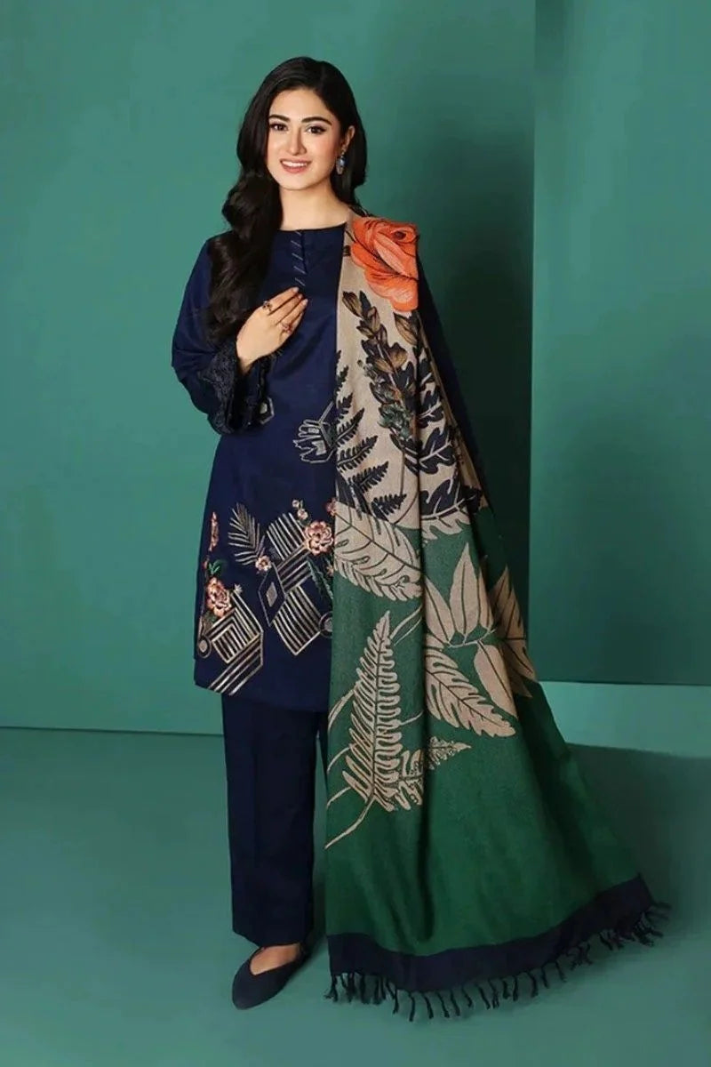 NISHAT -3PC EMBROIDED LAWN DRESS MONAR PRINTED DUPATTA- NISHAT-001