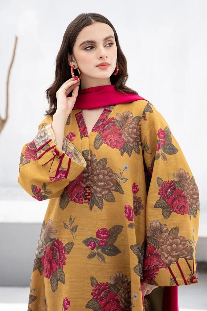 BAROQUE -3PC PRINTED KARANDI DRESS WITH KARANDI WOOL SHAWL- FW-96