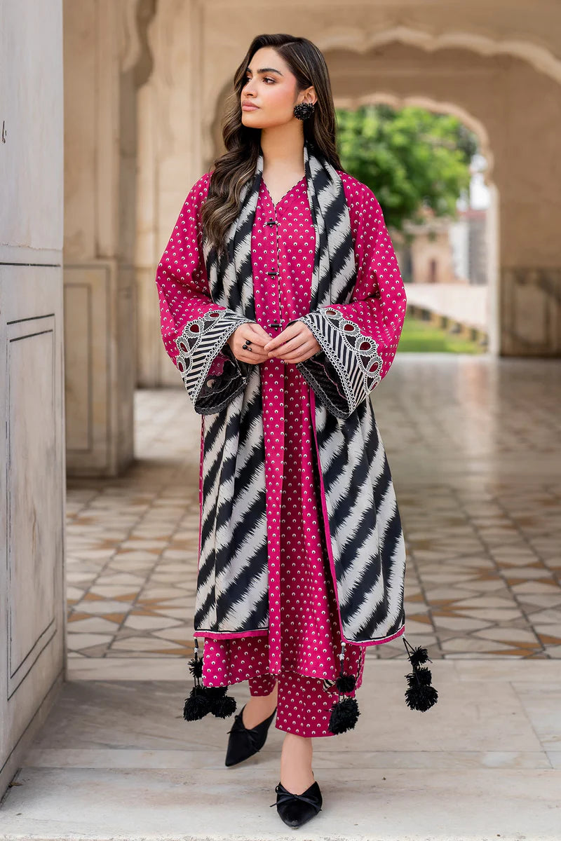 BAROQUE -3PC PRINTED KARANDI  WITH PRINTED KARANDI SHAWL- FW-08