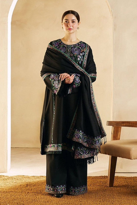 ZARA SHAHJAHAN -3PC EMBROIDERED DHANAK DRESS WITH EMBROIDERED DHANAK WOOL SHAWL- FW-94