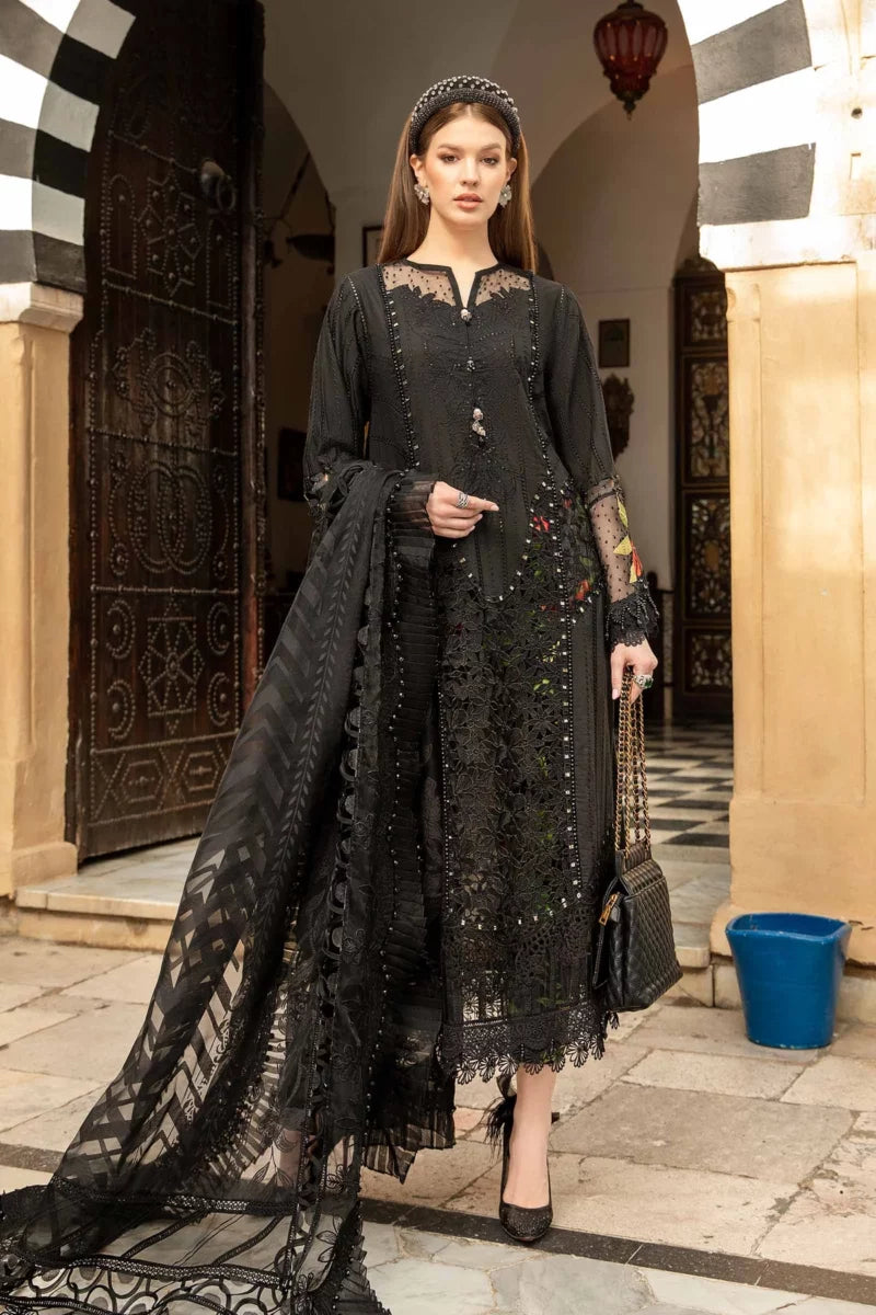 MARIA.B -EMBROIDED CUTWORK LAWN DRESS WITH FOUR SIDE EMBROIDED ORGANZA DUPATTA FN-135 BLACK