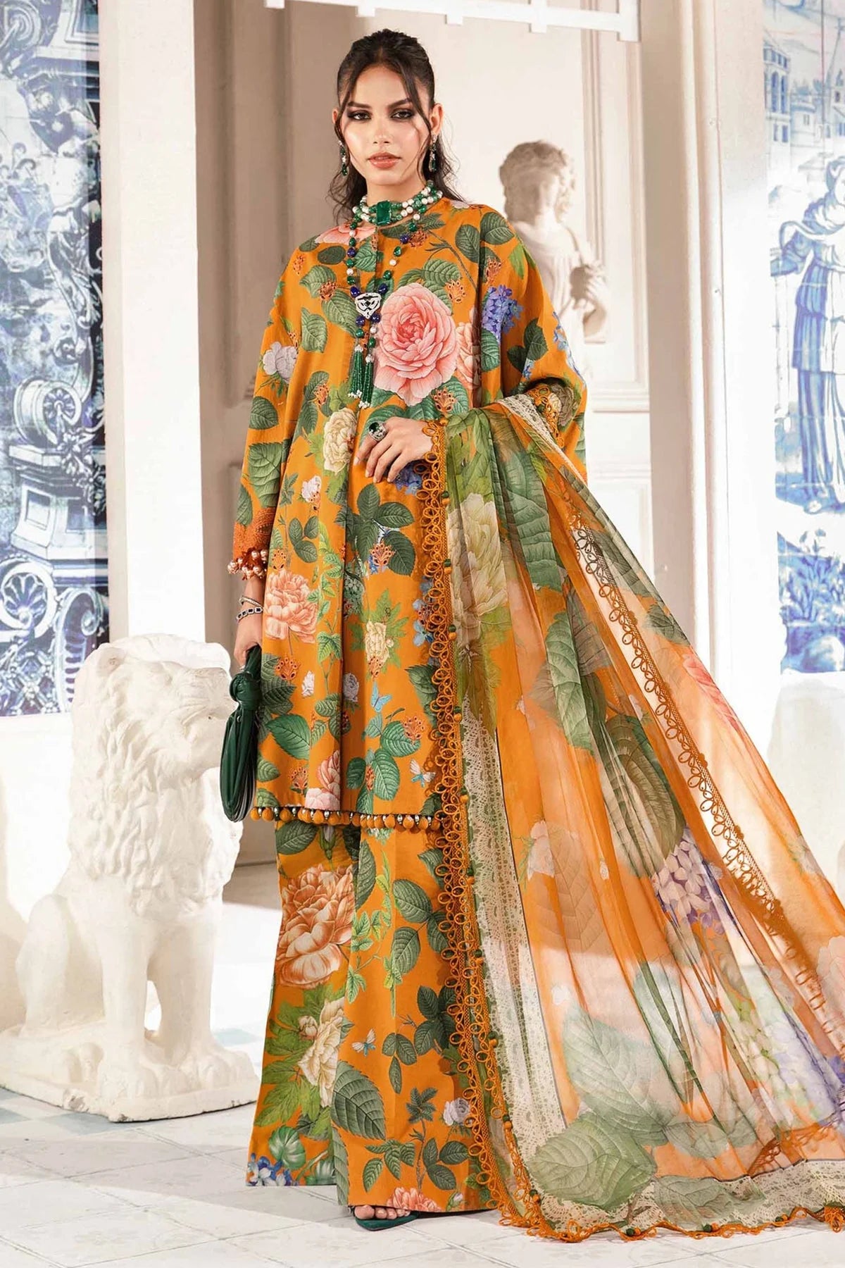 MARIA.B -3PC EMBROIDERED LAWN DRESS WITH PRINTED CHIFFON DUPATTA- FN-157