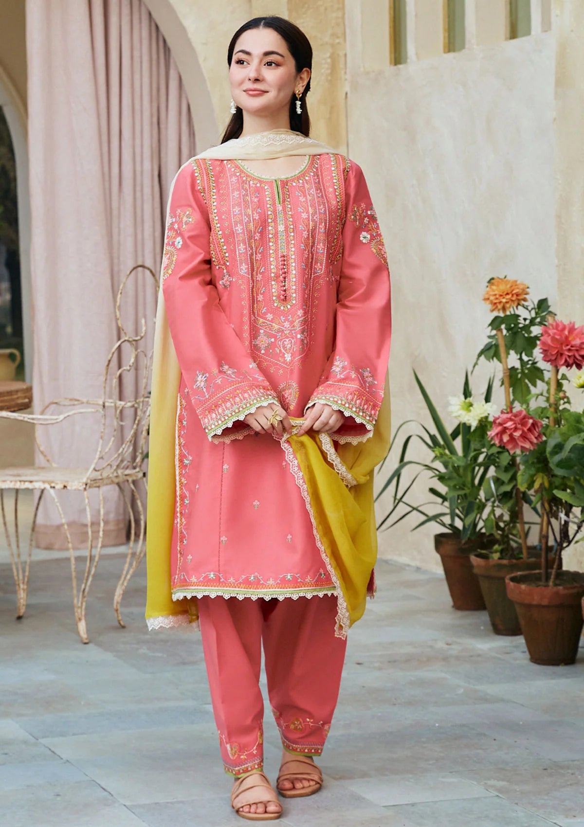 ZARA SHAHJAHAN -3PC HEAVY EMBROIDERED LAWN DRESS WITH TIE AND DIE CHIFFON DUPATTA- EL-07