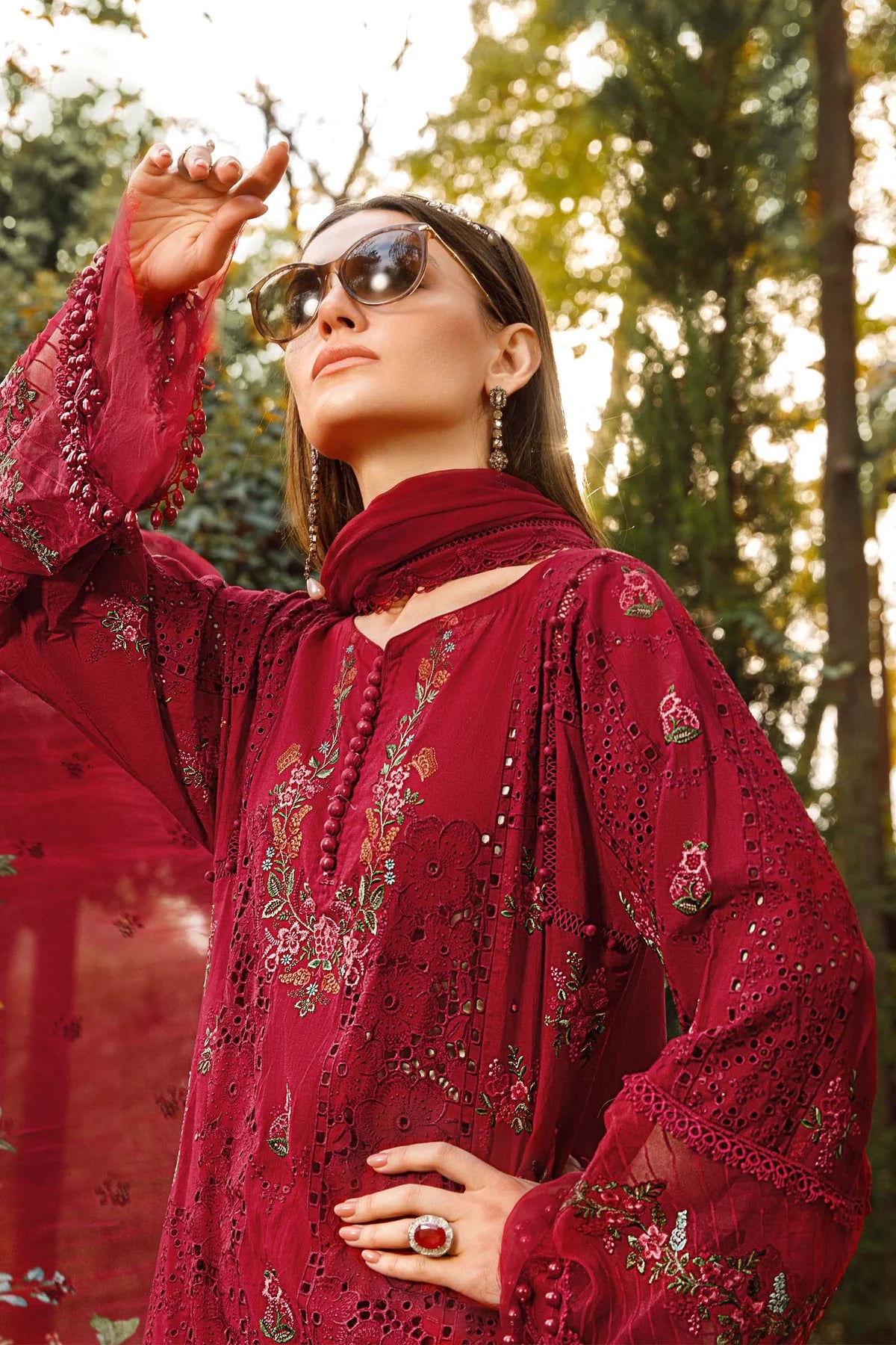 MARIA.B -3PC FULLY HEAVY EMBROIDERED LAWN DRESS WITH CHIFFON DUPATTA- FCO-279