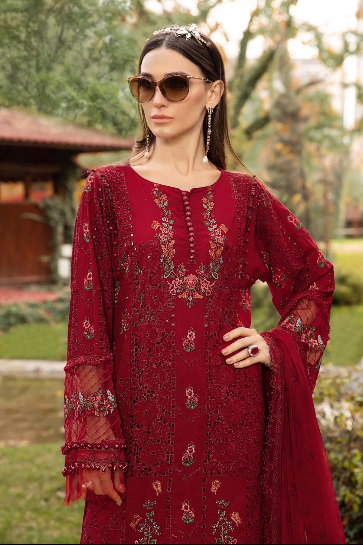 MARIA.B -3PC FULLY HEAVY EMBROIDERED LAWN DRESS WITH CHIFFON DUPATTA- FCO-279