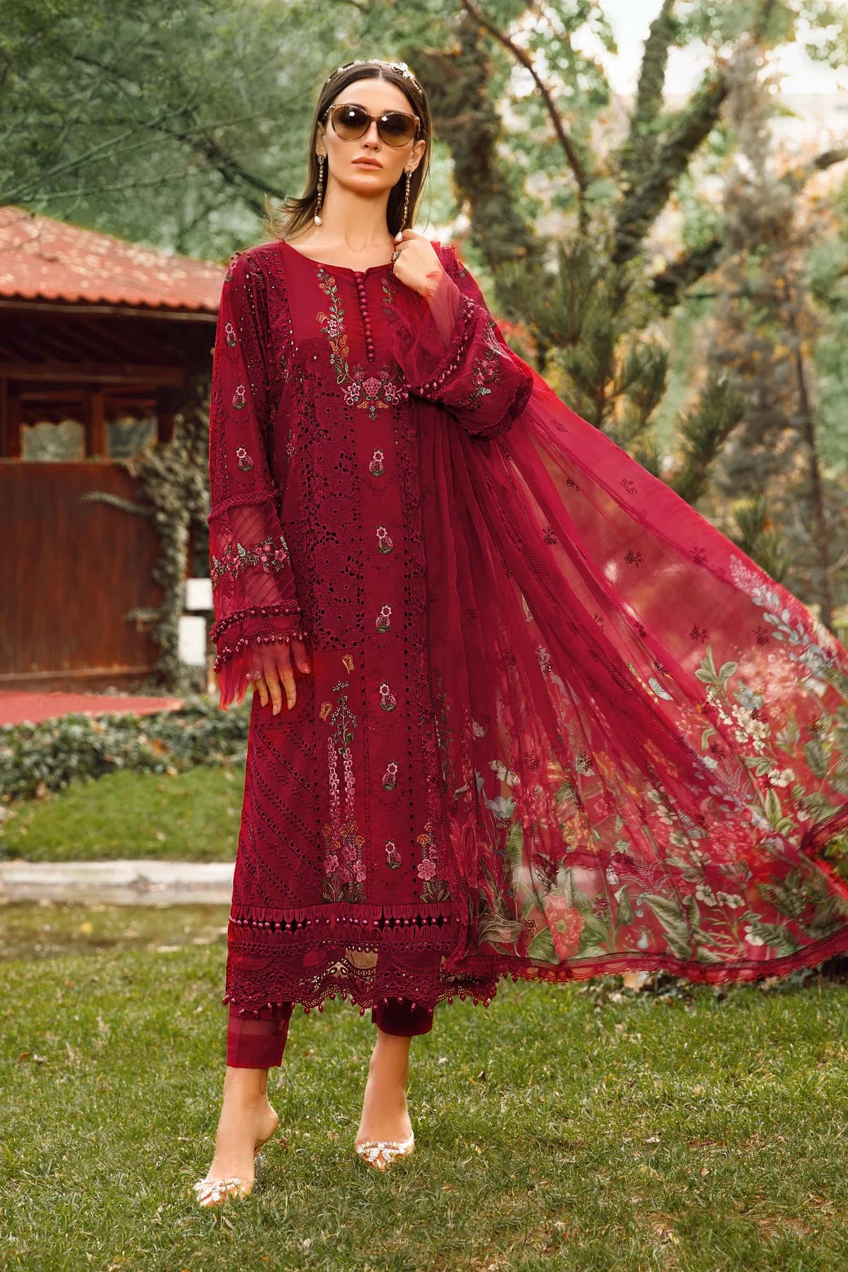 MARIA.B -3PC FULLY HEAVY EMBROIDERED LAWN DRESS WITH CHIFFON DUPATTA- FCO-279