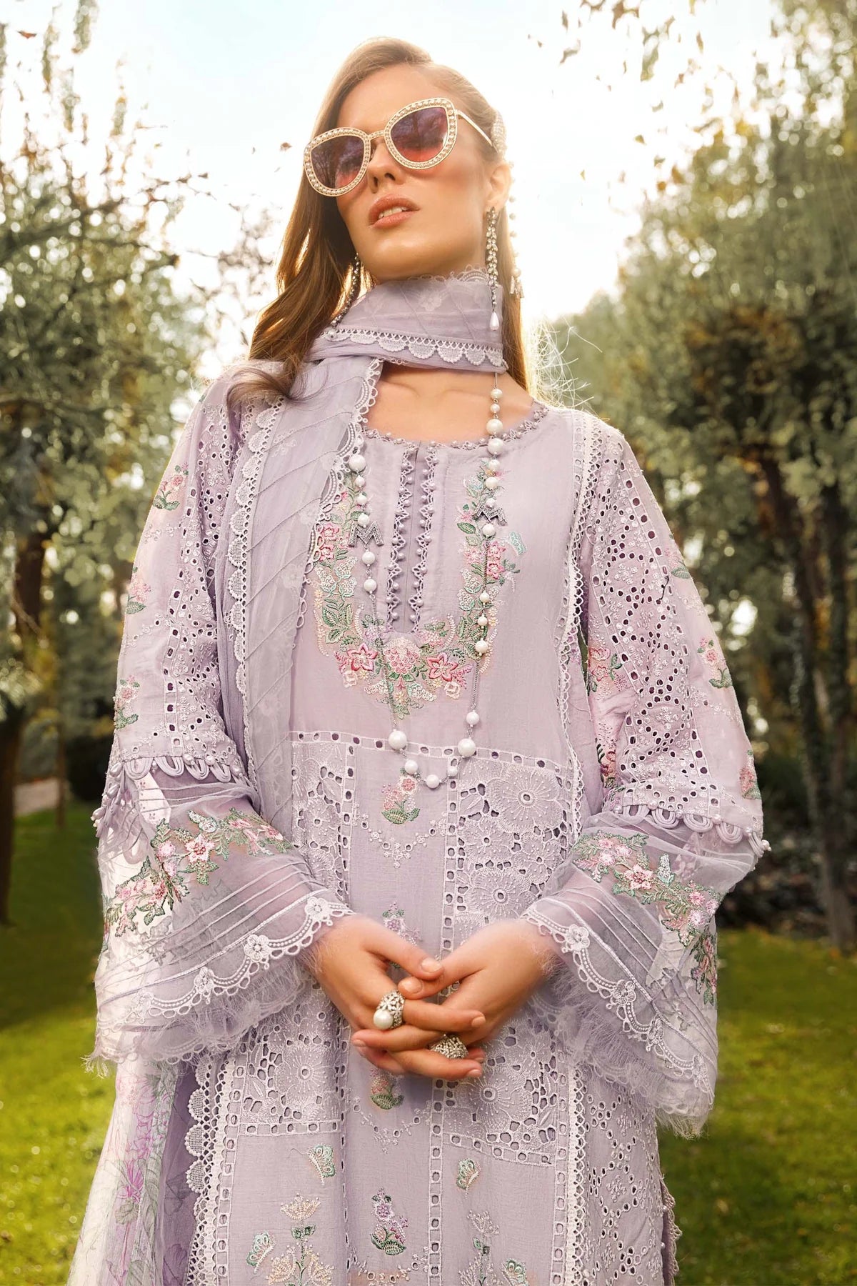 MARIA.B -3PC EMBROIDED LAWN DRESS WITH KRINKLE CHIFFON DUPATTA- FCO-278