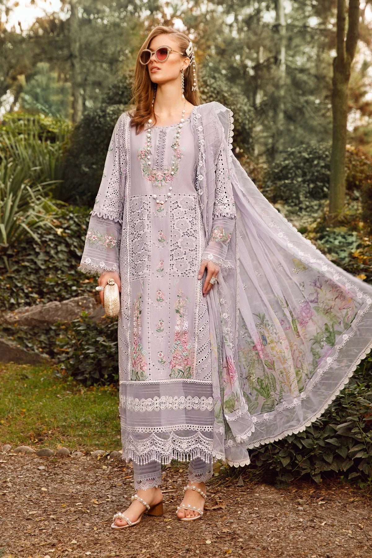 MARIA.B -3PC EMBROIDED LAWN DRESS WITH KRINKLE CHIFFON DUPATTA- FCO-278