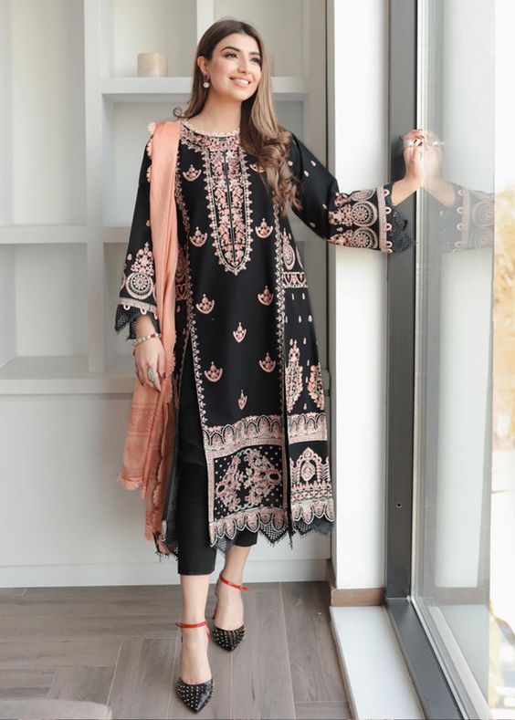 ZAIB-3PC EMBROIDED LAWN DRESS WITH EMBROIDED CHIFFON DUPATTA- EL-25