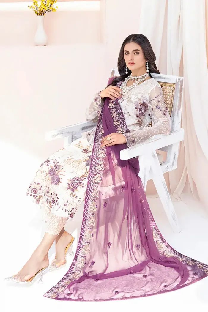 RAMSHA -EMBROIDED CHIFFON DRESS WITH PURE EMBROIDED PURE CHIFFON DUPATTA- FPW-01