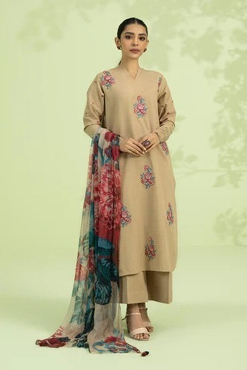 SAPPHIRE -3PC EMBROIDDERED DHANAK DRESS WITH PRINTED WOOL SHAWL- FW-29