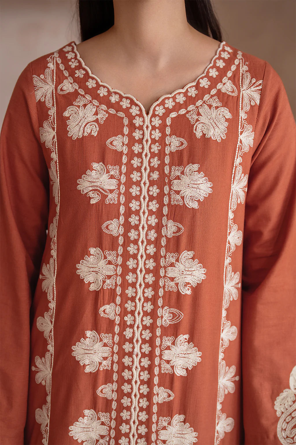 IZNIK-3PC DHANAK EMBROIDERED SHIRT WITH DHANAK EMBROIDERED SHAWL & TROUSER-FW-18