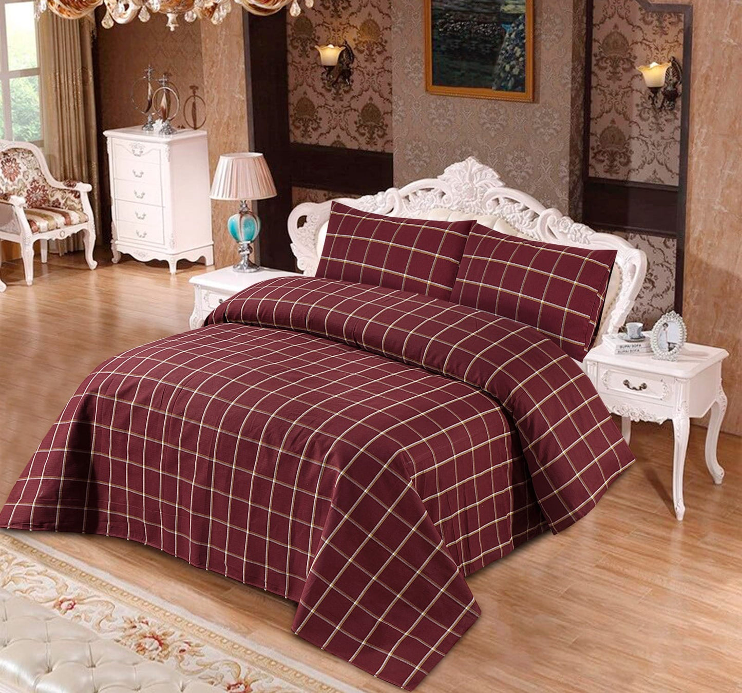 3 PCS COTTON JAQUARD BEDSHEET 3 COLOURS