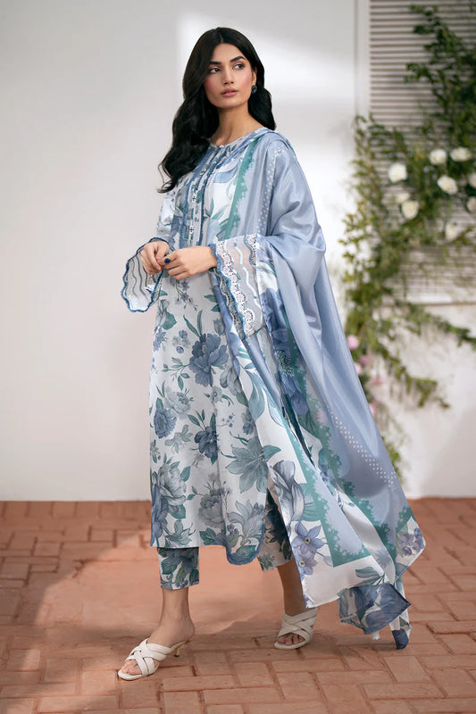 BAROQUE -3PC PRINTED KARANDI WITH PRINTED KARANDI SHAW FSW-10