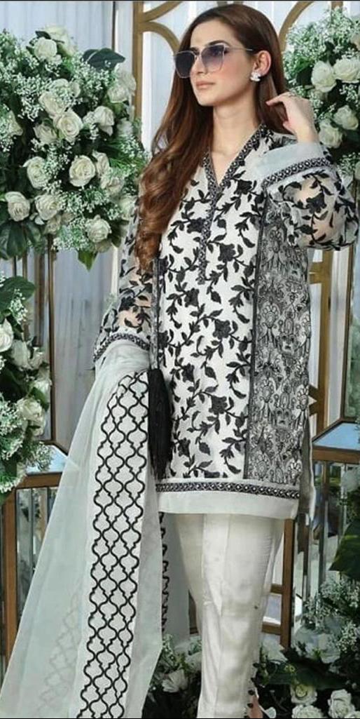 ASIM JOFA -3PC EMBROIDED LAWN DRESS WITH EMBROIDED CHIFFON DUPATTA- FCO-97