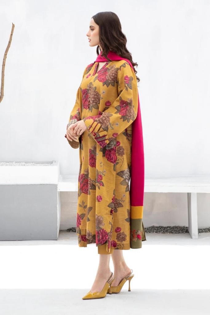 BAROQUE -3PC PRINTED KARANDI DRESS WITH KARANDI WOOL SHAWL- FW-96