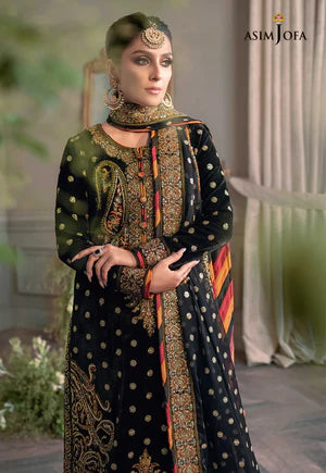 ASIM JOFA -3PC HEAVY FANCY EMBROIDERED VELVET DRESS WITH 4 SIDE HEAVY EMBROIDERED DUPATTA- FPW-82