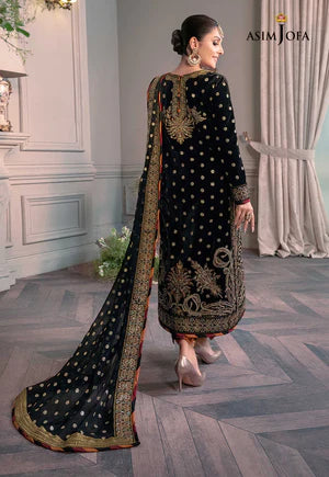 ASIM JOFA -3PC HEAVY FANCY EMBROIDERED VELVET DRESS WITH 4 SIDE HEAVY EMBROIDERED DUPATTA- FPW-82