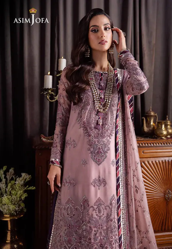 ASIM JOFA -3PC FANCY EMBROIDERED CHIFFON DRESS WITH 4 SIDE HEAVY EMBROIDERED CHIFFON DUPATTA- FPW-91