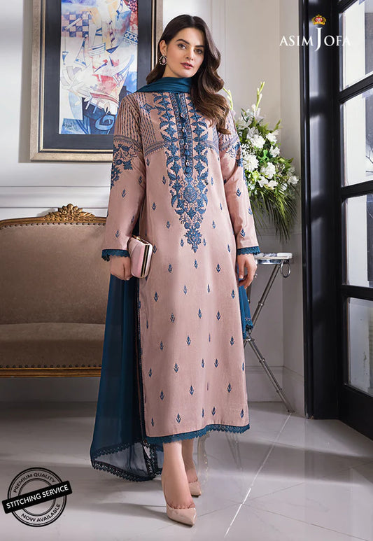 ASIM JOFA -3PC EMBROIDED LAWN DRESS WITH EMBROIDED CHIFFON DUPATTA- FCO-128