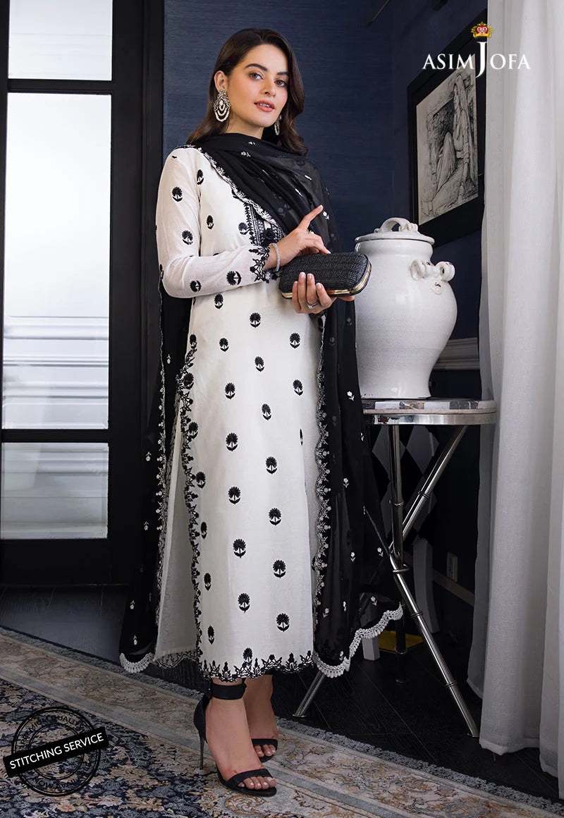 ASIM JOFA -3PC EMBROIDED LAWN DRESS WITH CHIFFON EMBROIDED DUPPATA- FCO-142