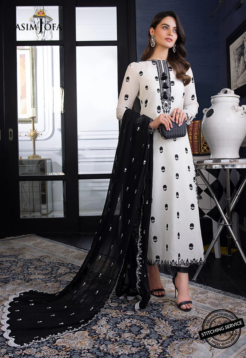 ASIM JOFA -3PC EMBROIDED LAWN DRESS WITH CHIFFON EMBROIDED DUPPATA- FCO-142