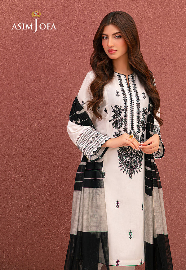 ASIM JOFA -3PC HEAVY EMBROIDERED HANDWORK COTTON DRESS WITH PRINTED SILK DUPATTA- FN-51