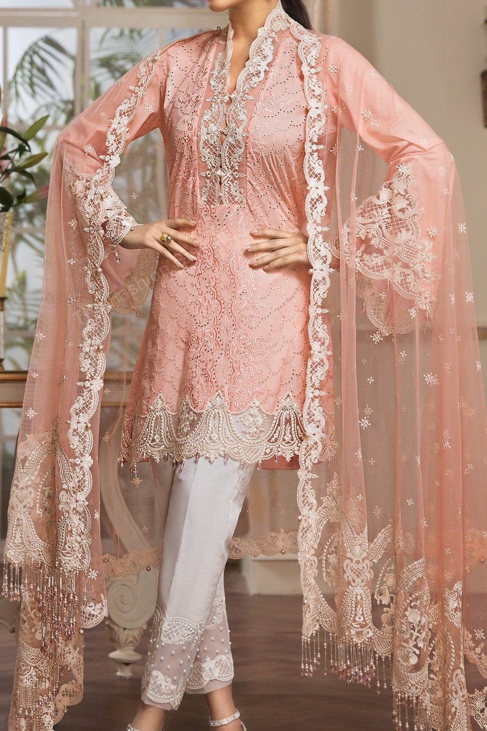 ANAYA -3PC HEAVY EMBROIDERED CHICKEN KARI DRESS WITH FULLY HEAVY EMBROIDERED NET DUPATTA- FN-36