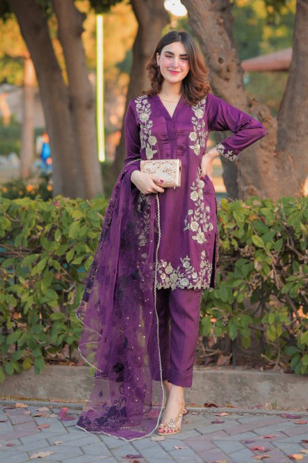 SIDRA MUMTAZ -3PC EMBROIDED LAWN DRESS WITH EMBROIDED ORGANZA  DUPATTA- EL-27