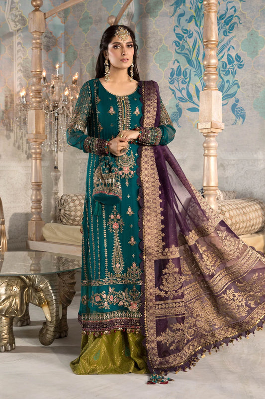 MARIA B-3PC FULLY FANCY EMBROIDERED CHIFFON DRESS WITH EMBROIDERED ORGANZA DUPATTA- FPW-123