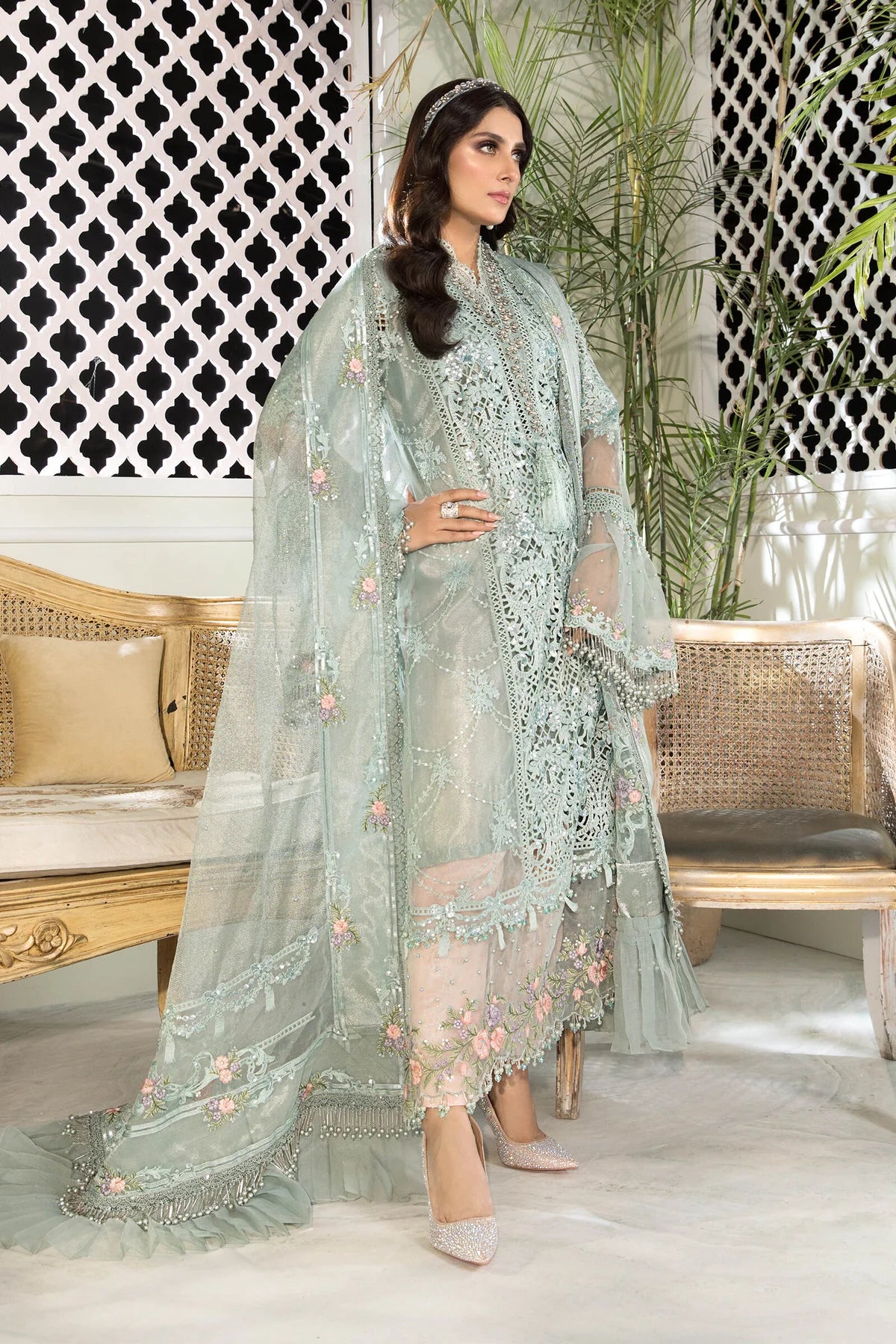 MARIA.B -3PC FANCY HEAVY EMBROIDERED ORGANZA DRESS WITH 4 SIDE EMBROIDERED NET DUPATTA- FPW-67