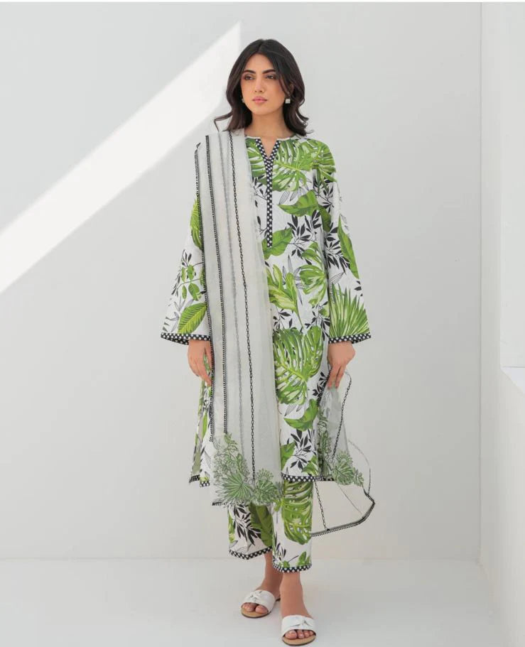 JAZMIN -3PC PRINTED LAWN DRESS WITH SILK DUPATTA- FP-10