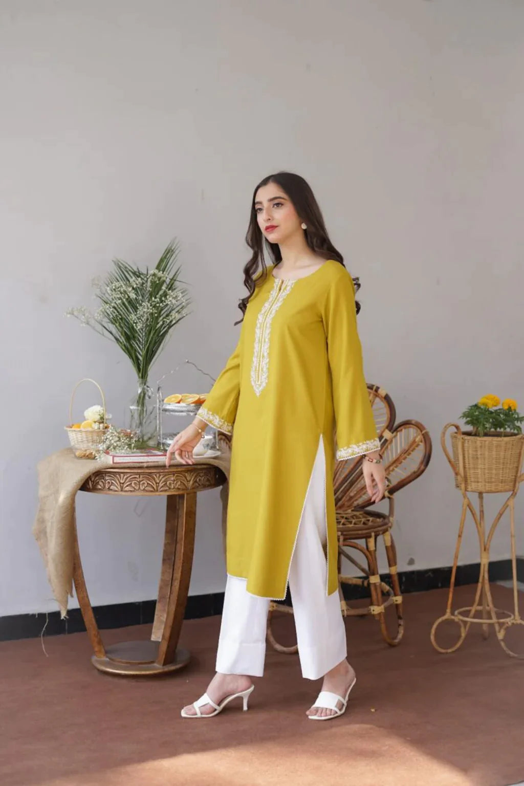 AISLING -3PC EMBROIDERED DHANAK DRESS WITH DHANAK WOOL SHAWL- FW-87