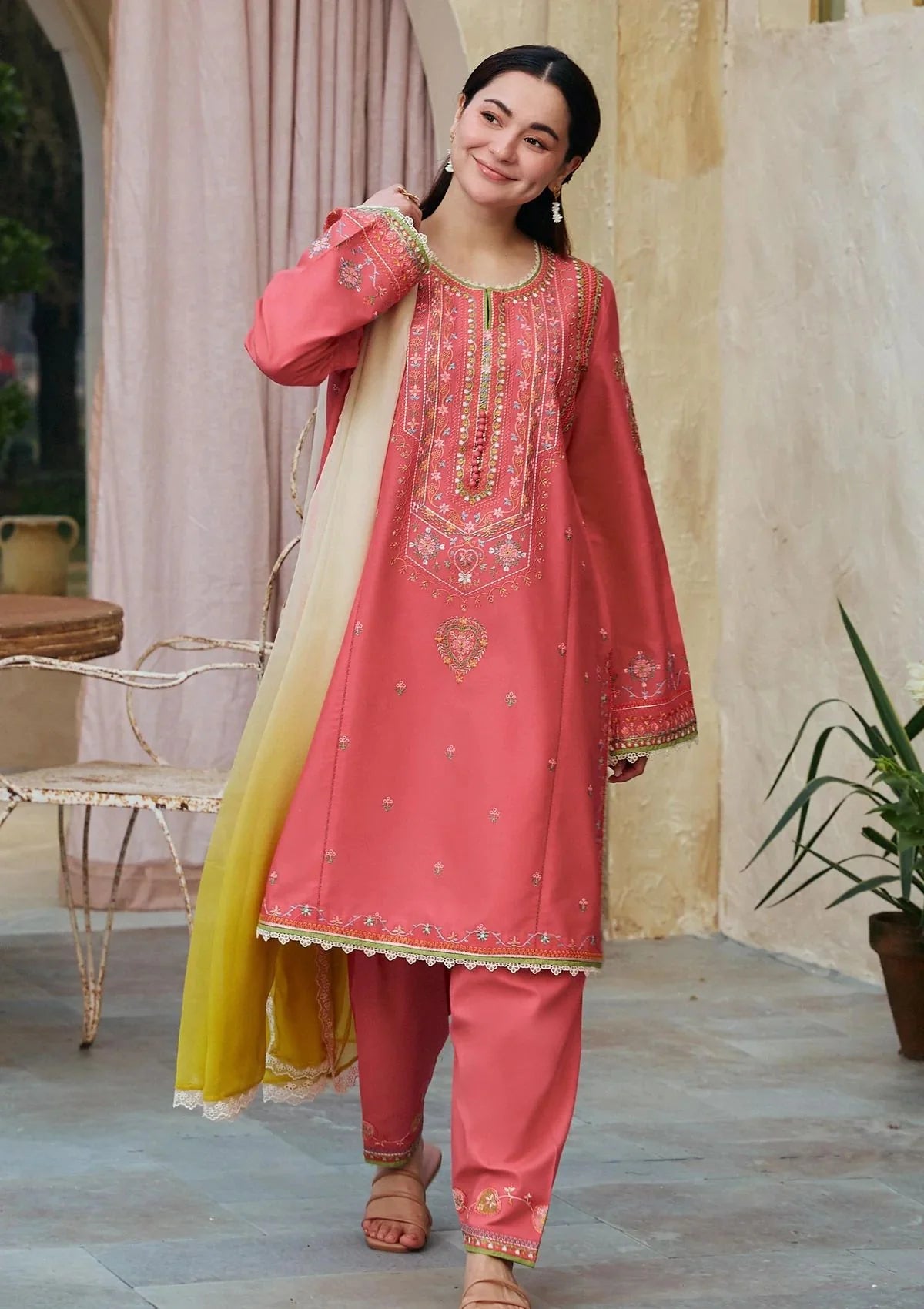 ZARA SHAHJAHAN -3PC HEAVY EMBROIDERED LAWN DRESS WITH TIE AND DIE CHIFFON DUPATTA- EL-07