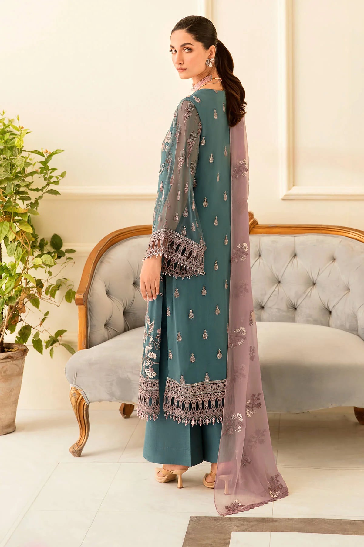 FLOSSIE -3PC FANCY EMBROIDERED CHIFFON DRESS WITH HEAVY EMBROIDERED CHIFFON DUPATTA- FPW-63