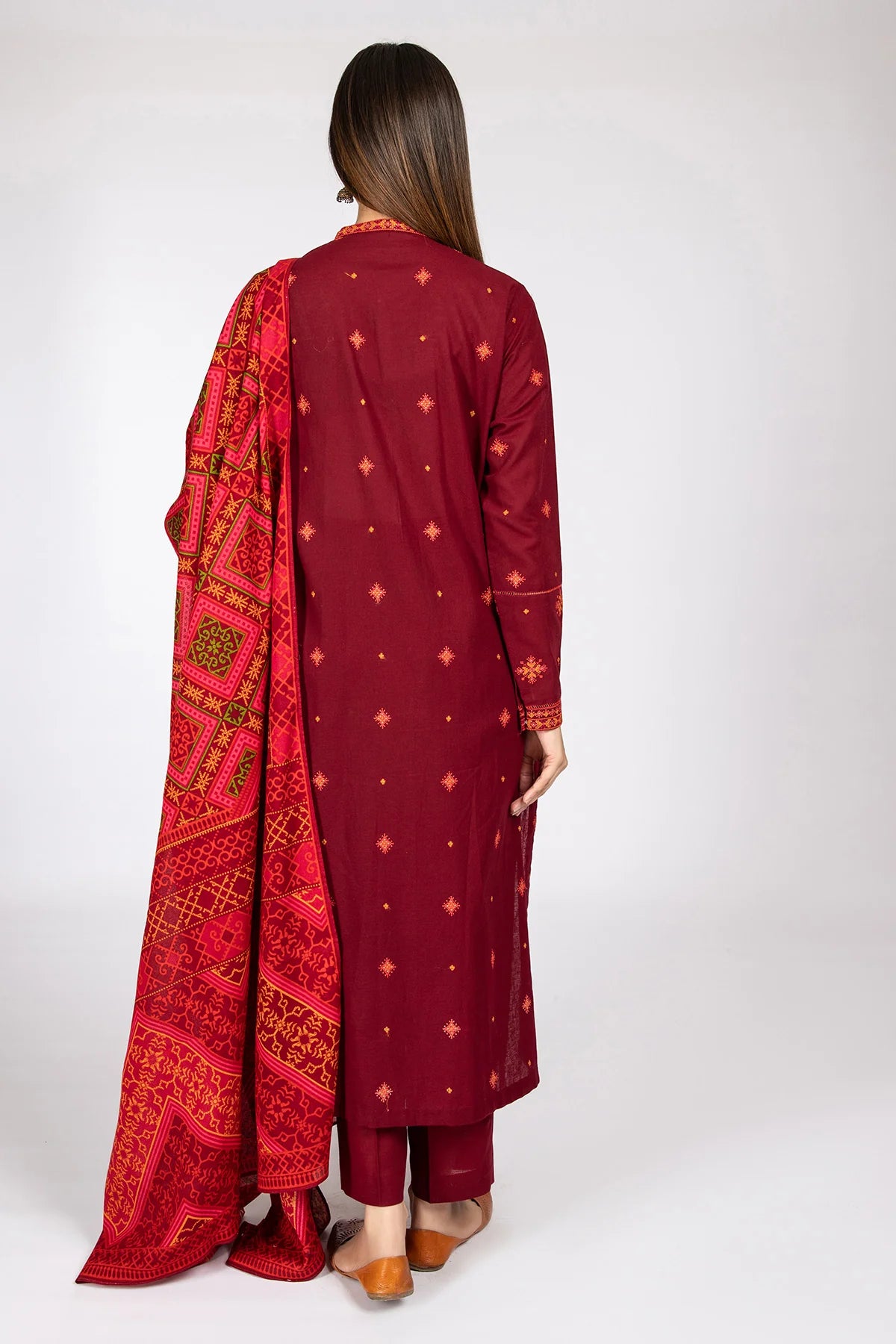 KESARIYA -3PC EMBROIDERED DHANAK DRESS WITH WOOL SHAWL- FW-30