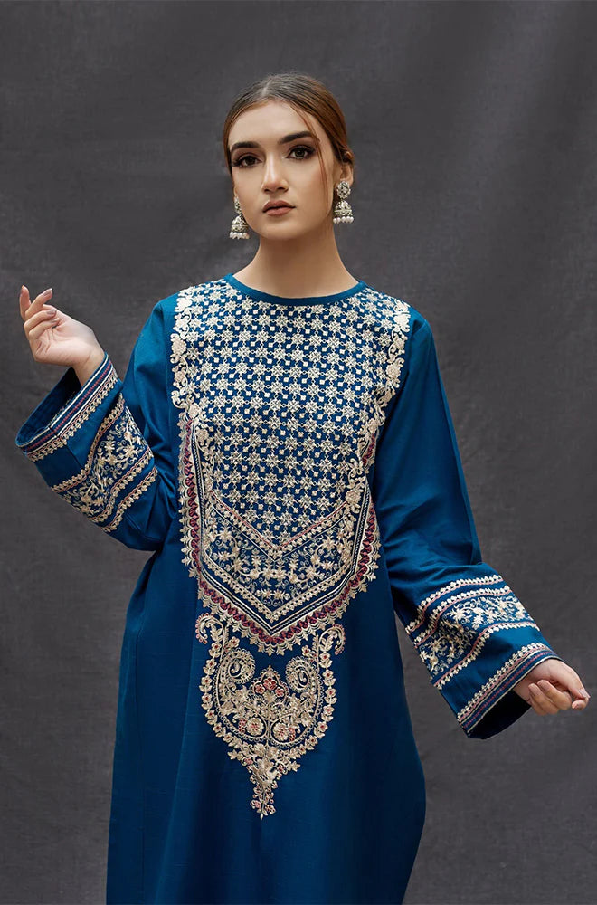 URGE -3PC EMBROIDERED DHANAK DRESS WITH DHANAK WOOL SHAWL- FW-136